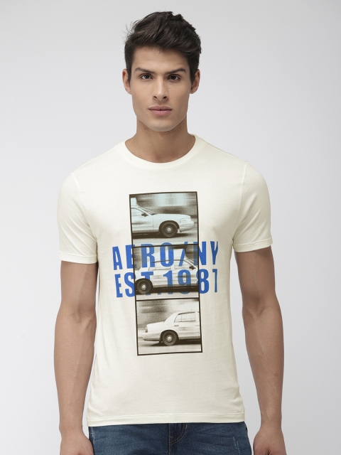 

Aeropostale Men Off-White & Blue Printed Round Neck T-shirt