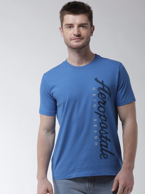 

Aeropostale Men Blue Printed Round Neck Pure Cotton T-shirt