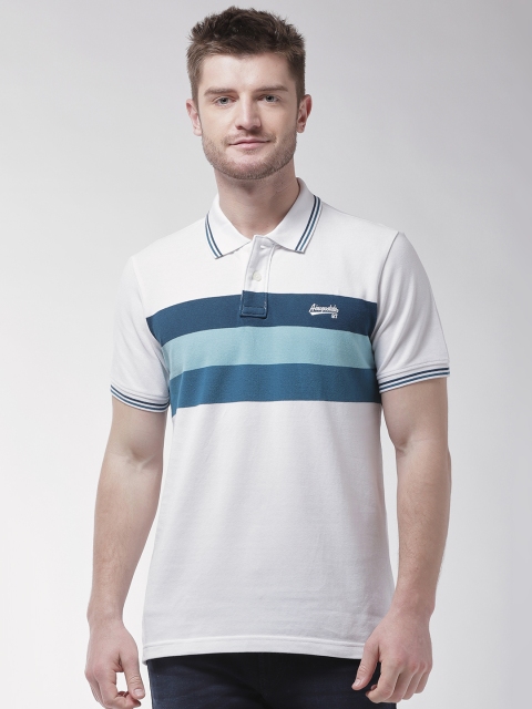 

Aeropostale Men White Striped Polo Collar Pure Cotton T-shirt