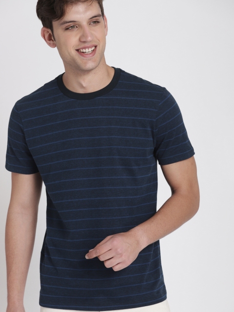 

GAP Men Blue Stripe Crew-Neck Sueded Tee