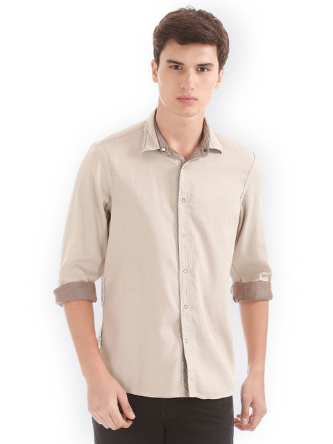 

Arrow Blue Jean Co. Men Brown & Beige Slim Fit Solid Reversible Casual Shirt