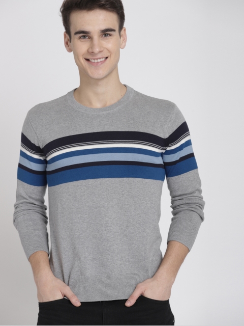 

GAP Men Grey Breton Striped Crewneck Pullover Sweater