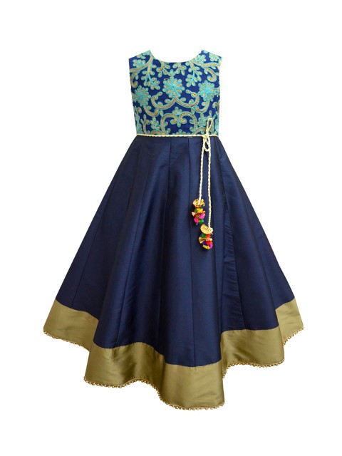 

A.T.U.N All Things Uber Nice Girls Navy Blue & Gold-Toned Embroidered Anarkali Kurta