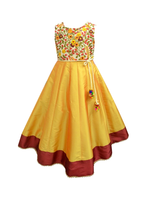 

A.T.U.N All Things Uber Nice Girls Yellow & Maroon Embroidered Anarkali Kurta