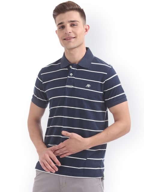 

Aeropostale Men Blue Striped Polo Collar T-shirt