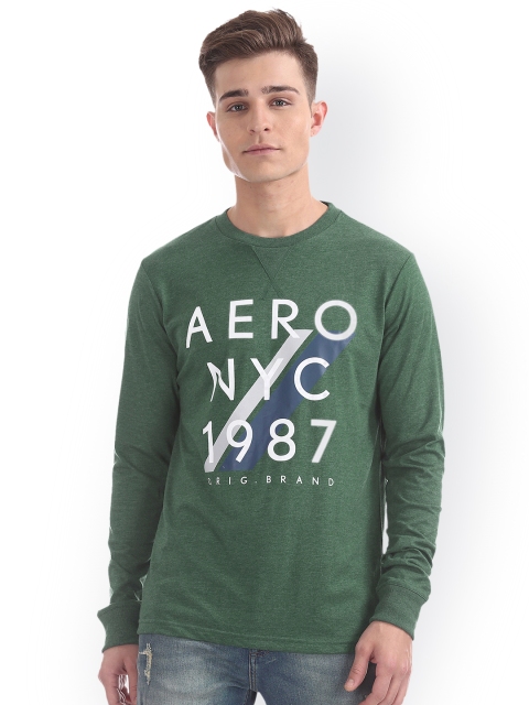 

Aeropostale Men Green Printed Round Neck T-shirt