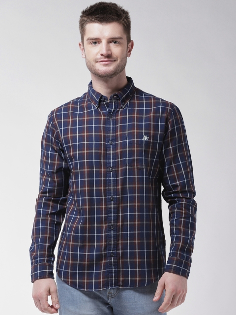 

Aeropostale Men Navy Blue & Burgundy Regular Fit Checked Casual Shirt