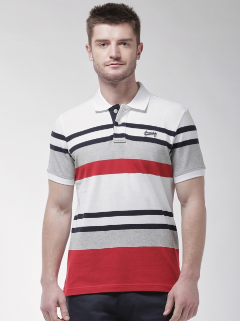 

Aeropostale Men White & Red Striped Round Polo Collar T-shirt