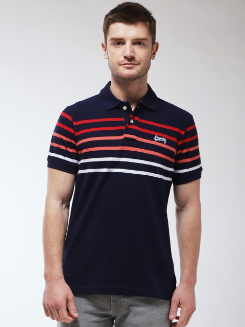 

Aeropostale Men Navy Blue Striped Polo Collar T-shirt