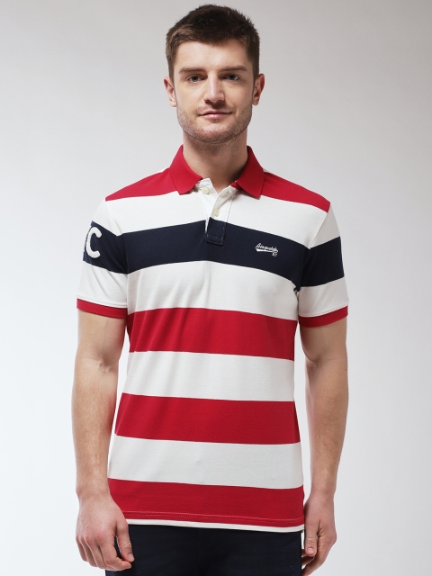 

Aeropostale Men White & Red Striped Polo Collar T-shirt