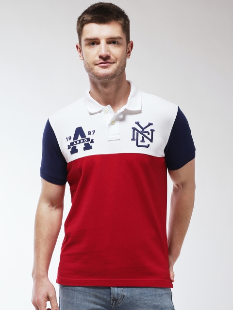 

Aeropostale Men Red Colourblocked Polo Collar T-shirt