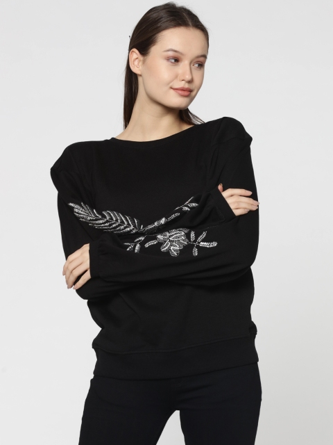 

ONLY Women Black Embellished Pullover Sweatshirt