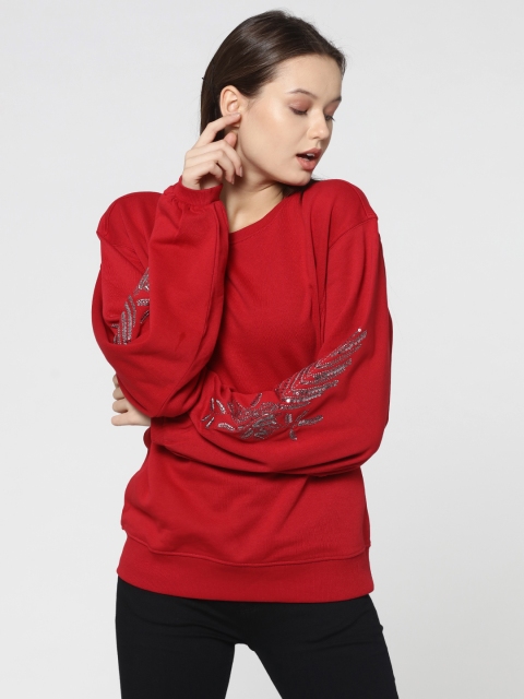 

ONLY Women Red Embellished Pullover Sweatshirt