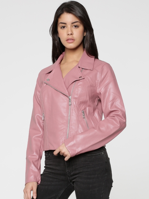 

ONLY Women Peach-Coloured Solid Biker Jacket