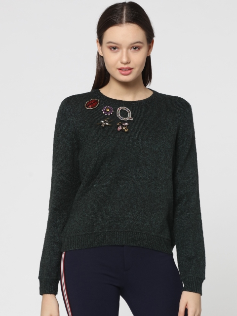 

ONLY Women Green Self Design Sweater