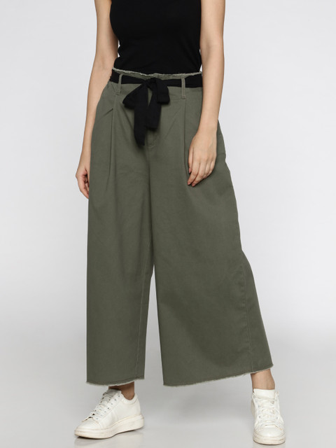 

ONLY Women Olive Green Regular Fit Solid Trousers