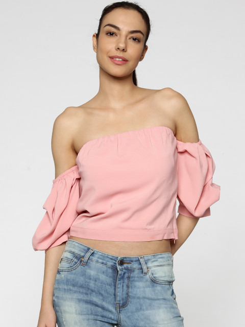 

ONLY Women Pink Solid Bardot Top