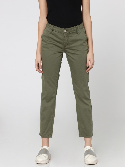 

ONLY Women Olive Green Regular Fit Solid Trousers
