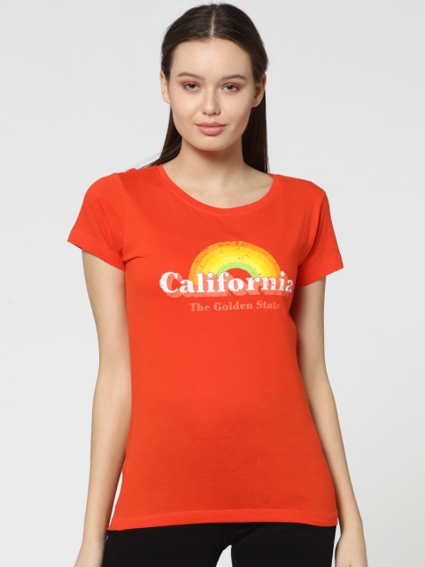 

ONLY Orange Printed Pure Cotton T-shirt