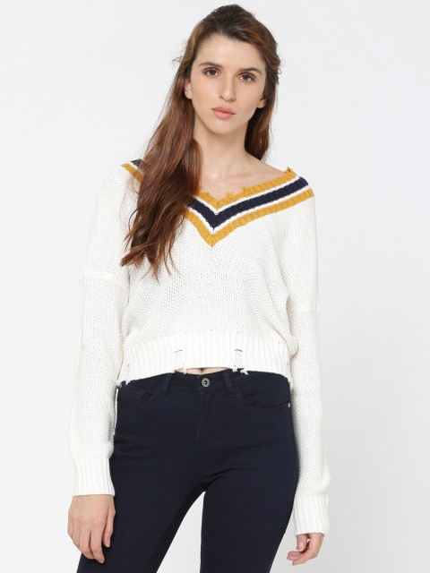 

ONLY Women White Self Design Sweater