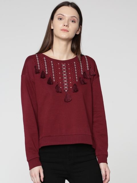 

ONLY Women Maroon Embroidered Sweatshirt