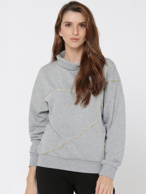 

ONLY Women Grey Melange Self-Design Pullover Sweatshirt