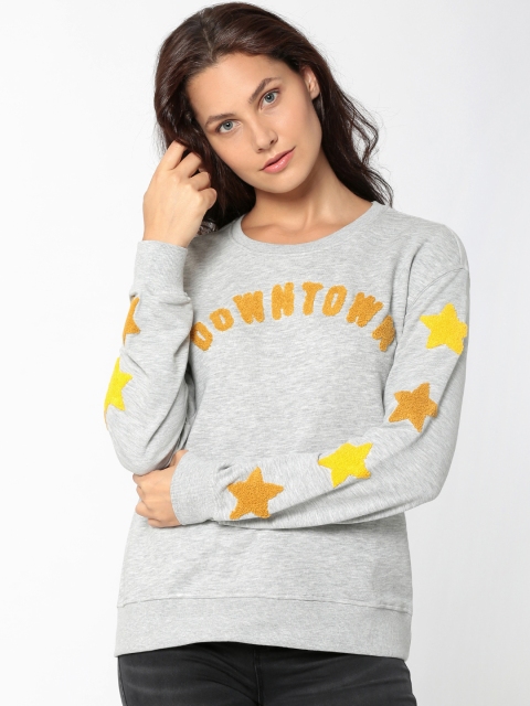 

ONLY Women Grey Self-Design Pullover Sweatshirt