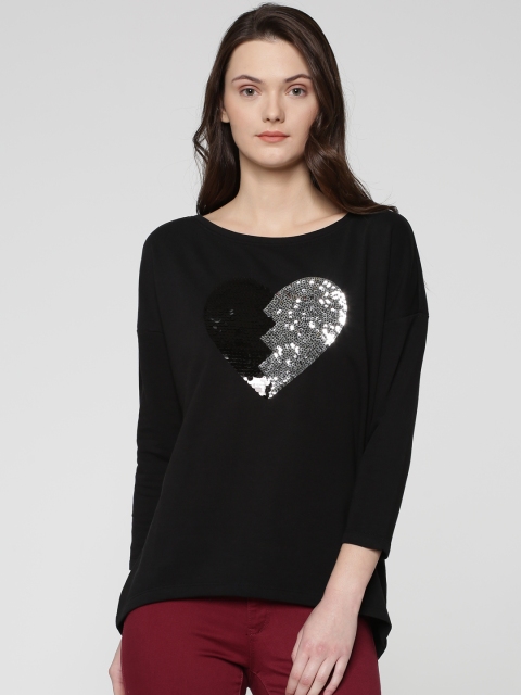 

ONLY Women Black Sequinned Pullover Sweatshirt