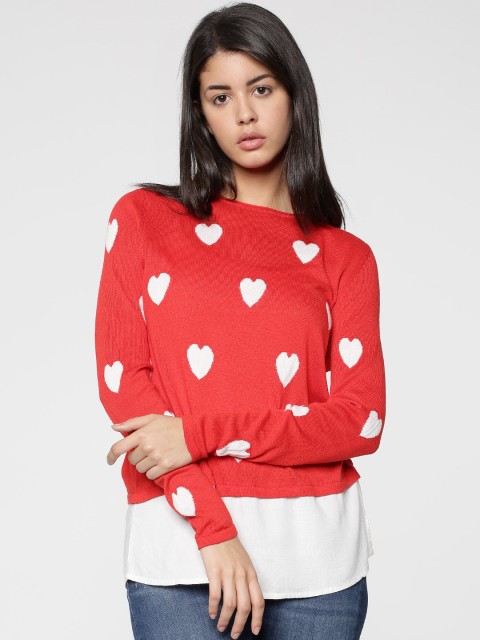 

ONLY Women Red Self-Design Pullover