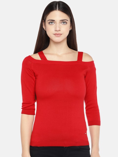 

ONLY Women Red Solid Off Shoulder Sweater