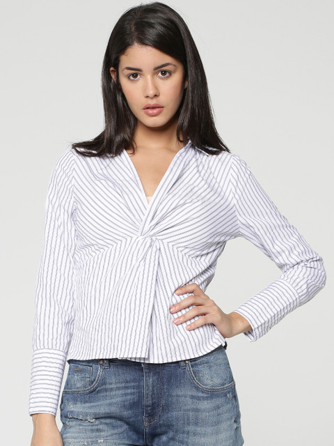 

ONLY Women White Striped Gathered Top