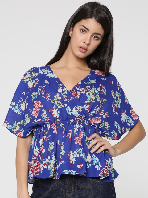 

ONLY Women Blue Printed Cinched Waist Top