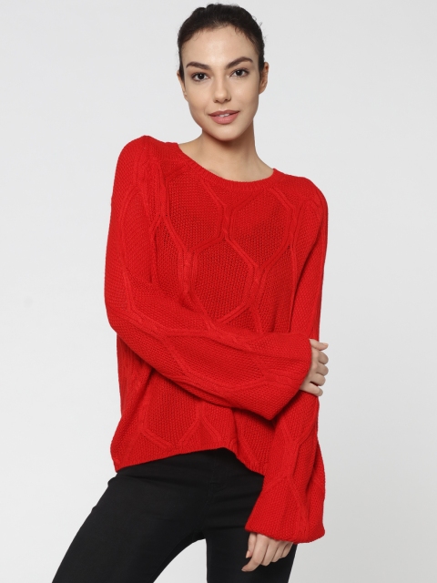 

ONLY Red Open Knit Pullover Sweater