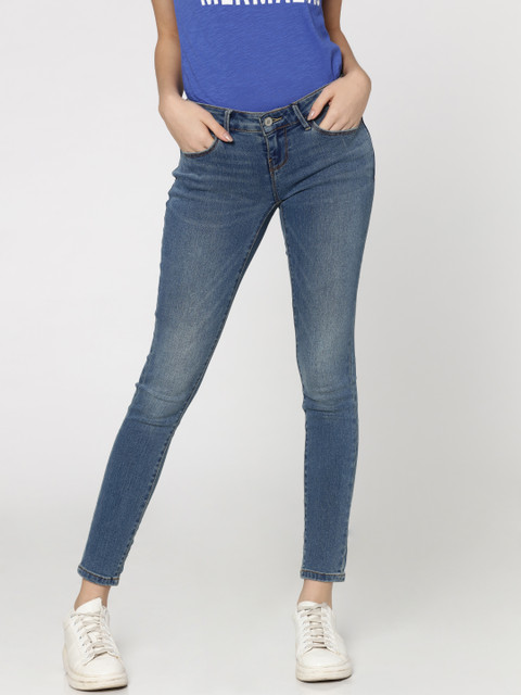

ONLY Women Blue Super Skinny Fit Low-Rise Clean Look Stretchable Jeans