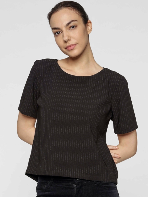 

Women Black Striped Round Neck Top