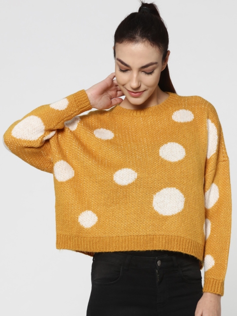 

ONLY Mustard Yellow Self-Design Pullover Sweater