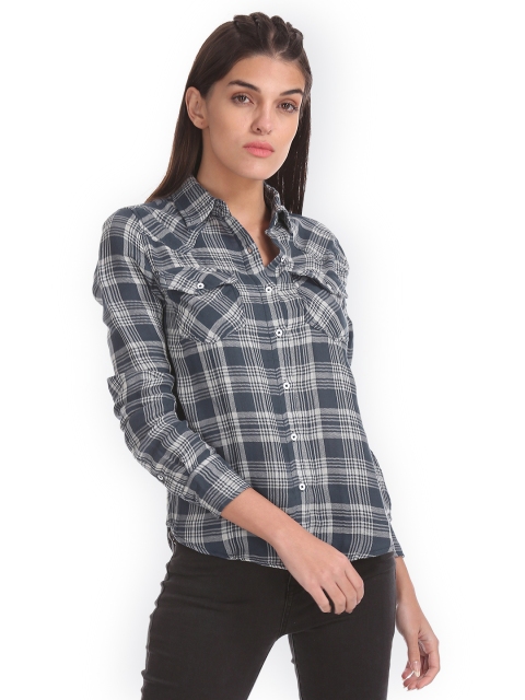 

Aeropostale Women Blue Regular Fit Checked Casual Shirt