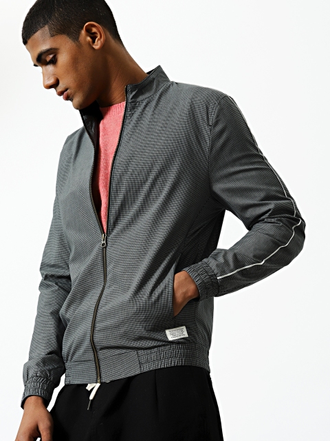 

Mr Bowerbird Men Black Tailored fit Checked Bomber Jacket