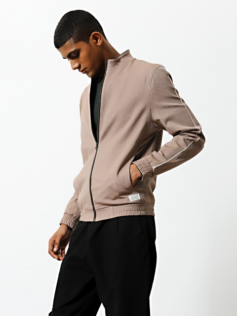 

Mr Bowerbird Men Taupe Solid Tailored Fit Bomber Jacket