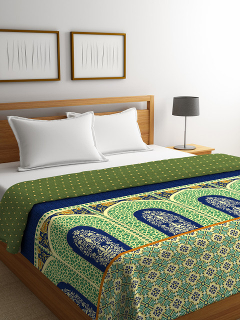 

Portico New York Green & Navy Blue Ethnic Motifs AC Room 120 GSM Double Bed Comforter