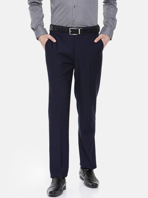 

Park Avenue Men Navy Blue Mid-rise Slim Fit Solid Formal Trousers
