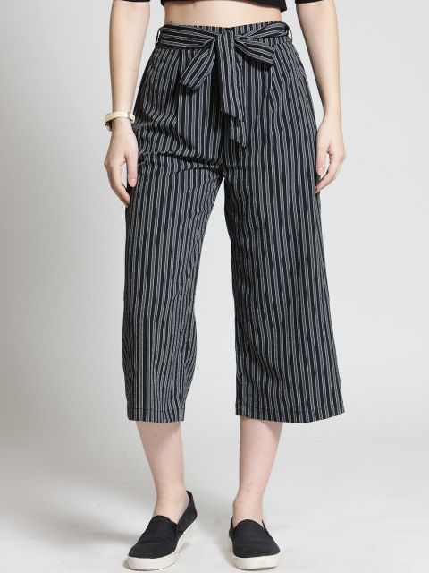 

plusS Women Black & Grey Striped Flared Palazzos