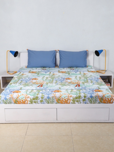 

House This Multicoloured Floral Flat 180 TC Cotton 1 Double Bedsheet with 2 Pillow Covers, Multi