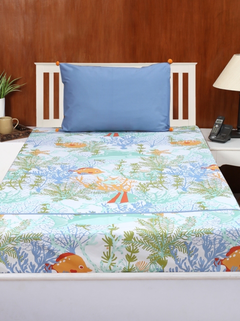 

House This Multicoloured Floral Flat 180 TC Cotton 1 Single Bedsheet with 1 Pillow Cover, Multi