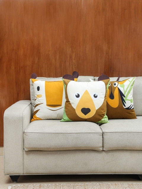 

House This Multicoloured Set of 3 Cartoon Characters Square Cushion Covers, Multi