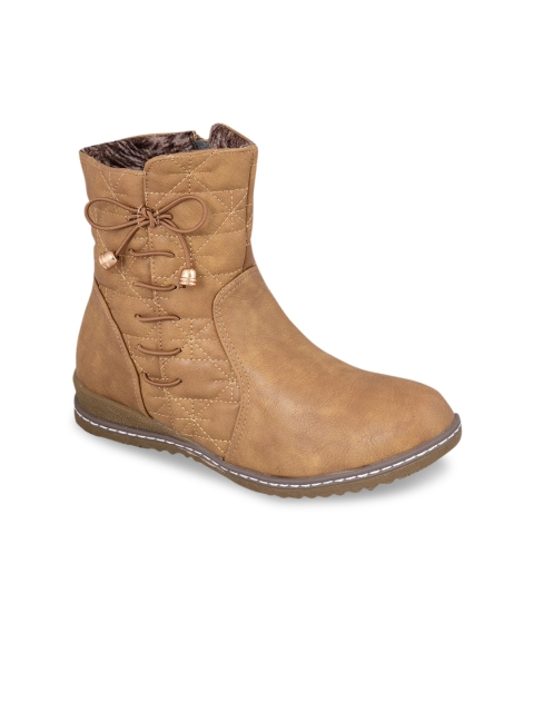 

MSC Women Beige Solid Mid-Top Flat Boots