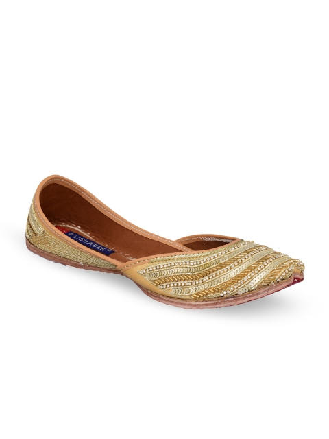 

MSC Women Gold-Toned Embellished Leather Mojaris