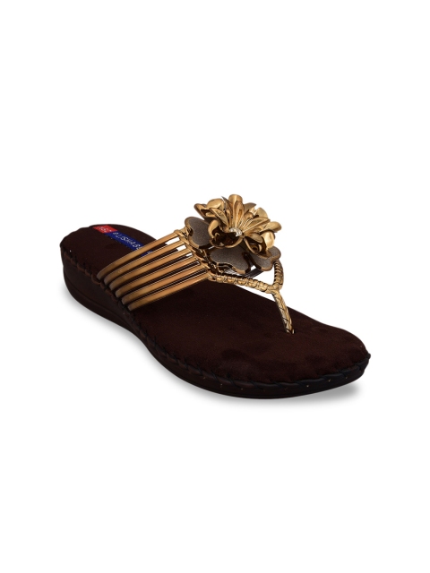 

MSC Women Copper-Toned Synthetic T-Strap Flats