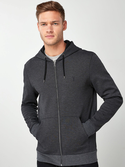 

next Men Charcoal Grey Solid Hooded Sweatshirt