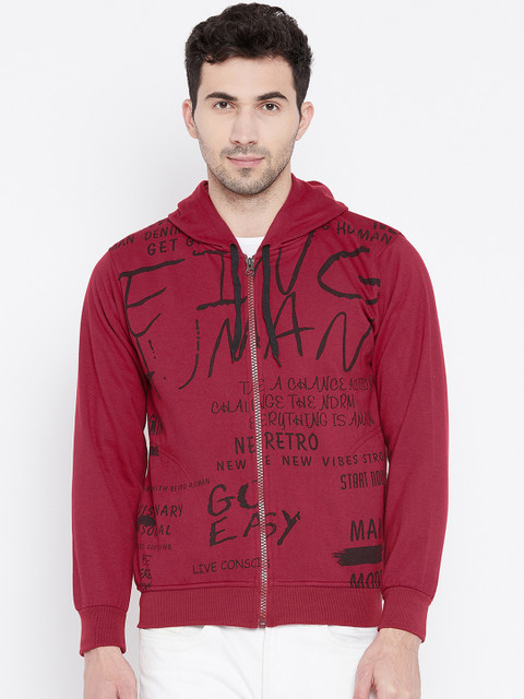 

VIMAL JONNEY Men Maroon Printed Hooded Sweatshirt